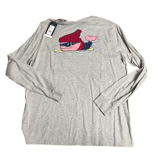 Vineyard Vines Men's Snowboard Whale Long-Sleeve Pocket T-Shirt Large Grey - Picture 3 of 3